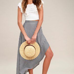 Burgundy and Navy Blue Striped Maxi Skirt